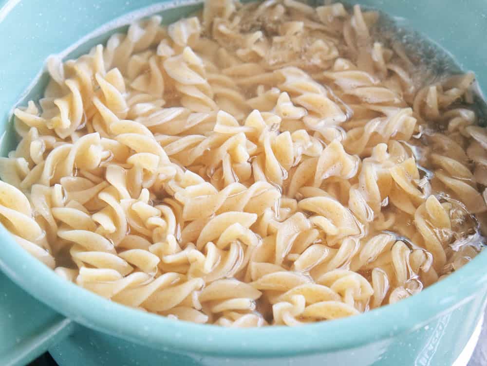 Pasta being cooked in water