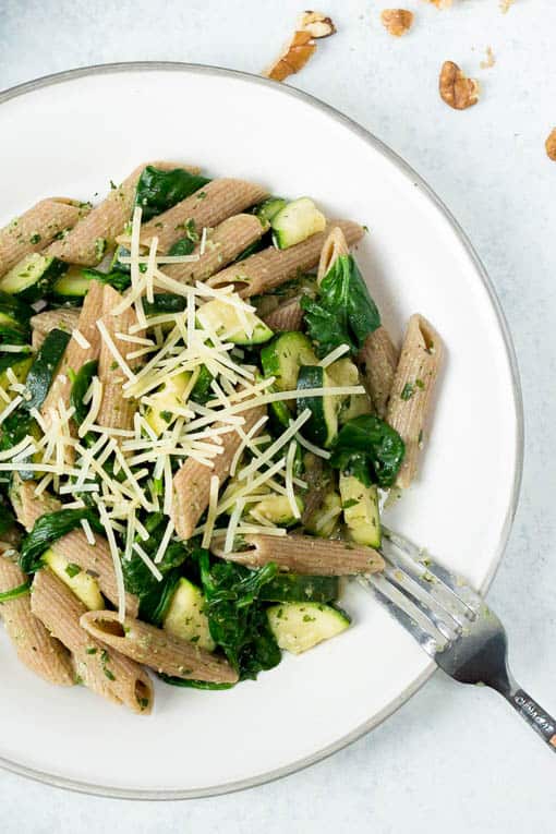 pesto with whole wheat pasta - 30 minute vegetarian meals