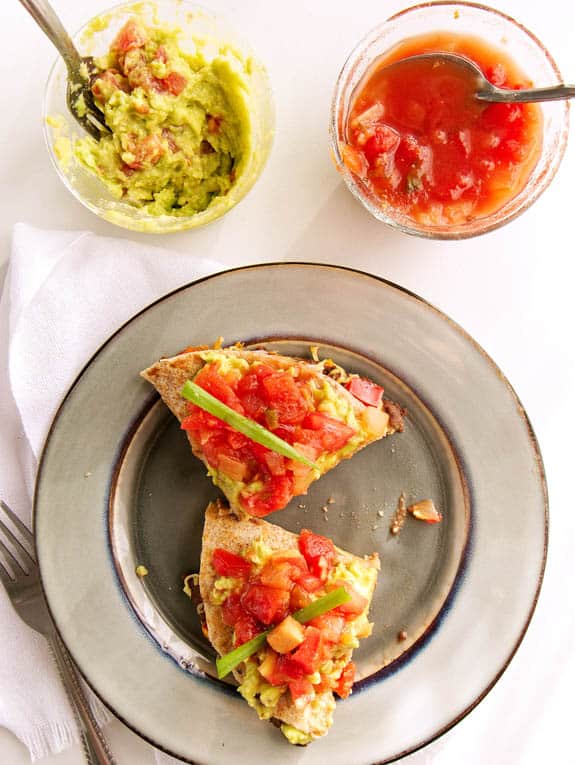 top down shot of black bean healthy quesadillas