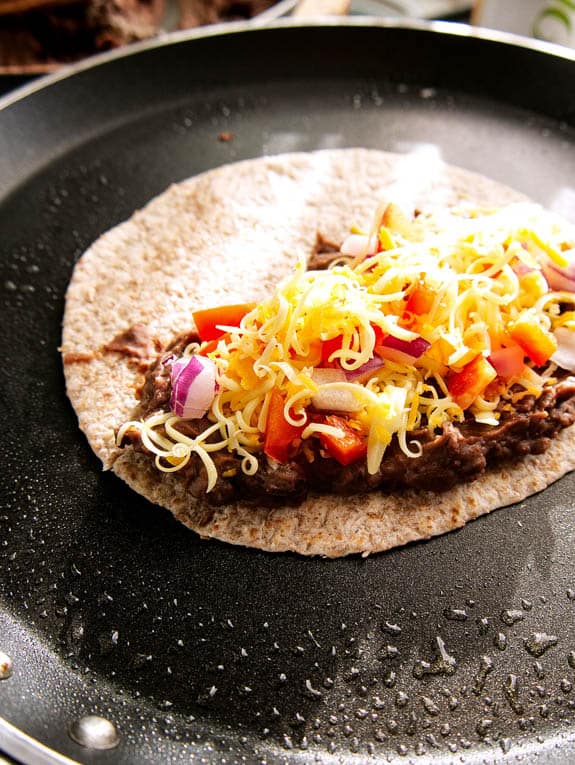 vegetarian quesadillas cooking