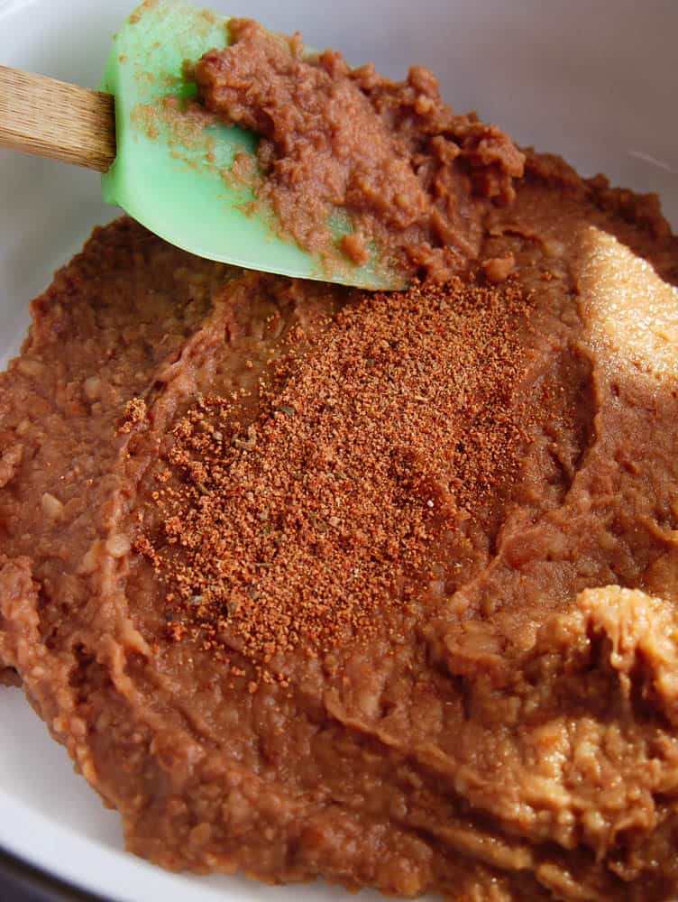 refried beans cooked with taco seasoning