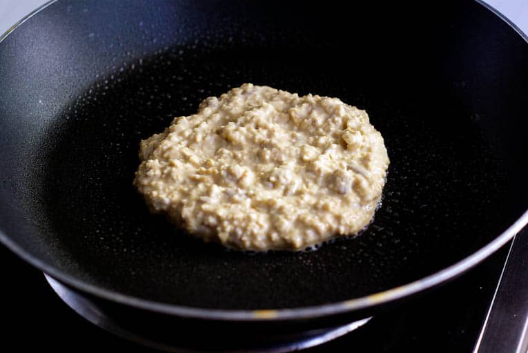 pancake batter in frying pan