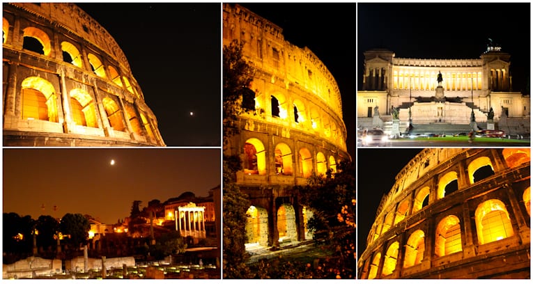 6 - colleseum and piazza venezia at night collage