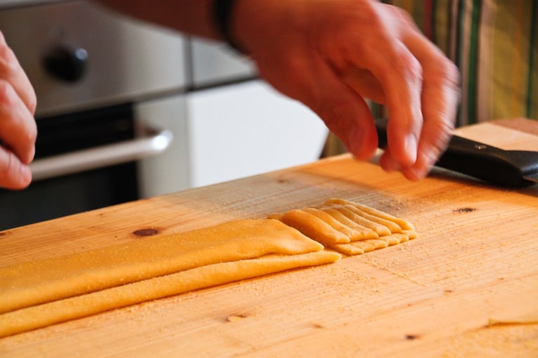 Pasta dough cut into strips