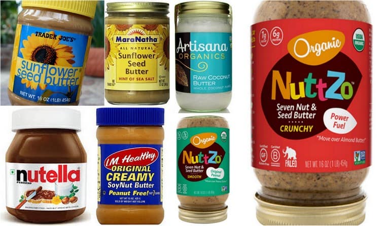 healthiest nut butter guide: graphic of all the peanut-free brands available that are healthy