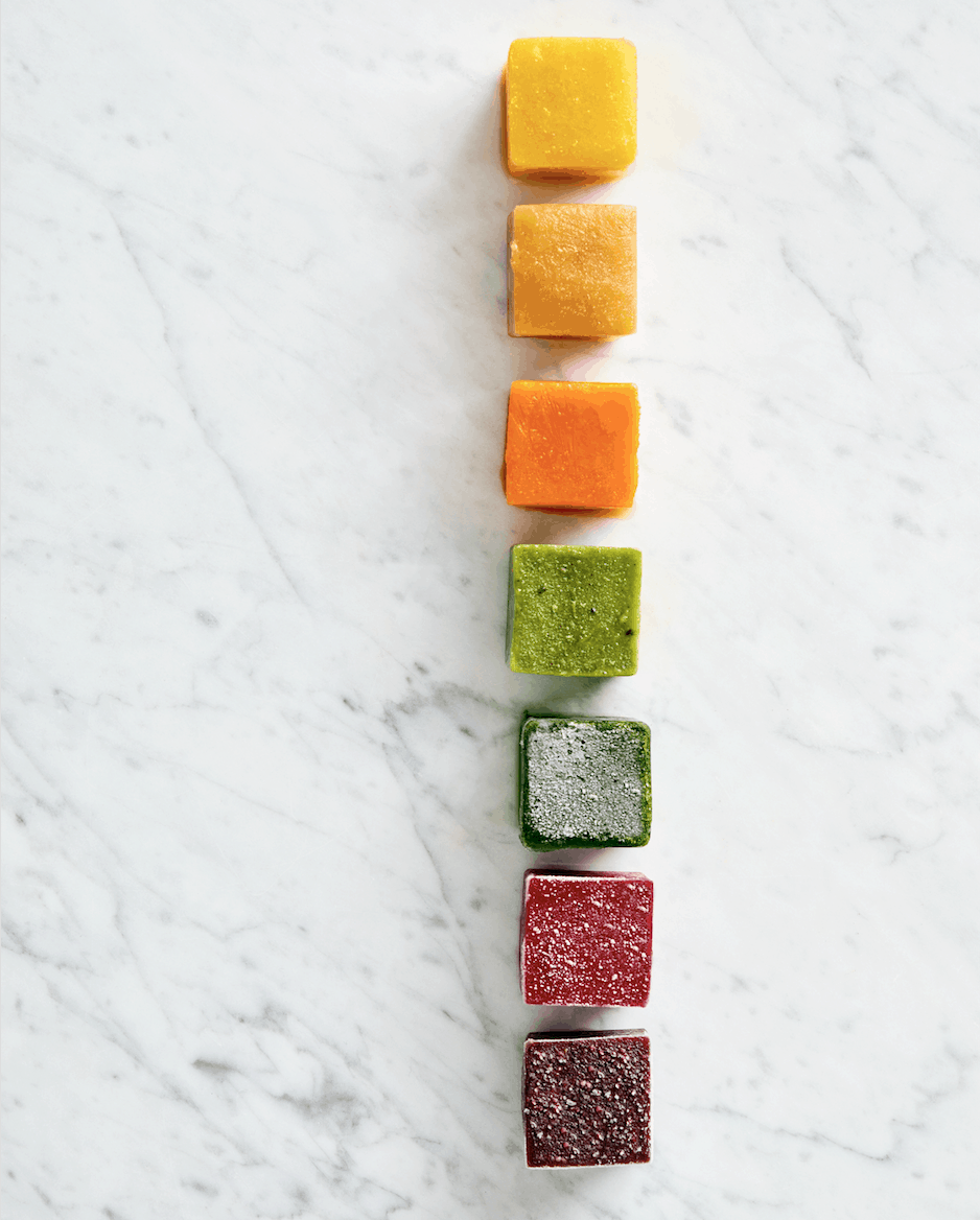 healthy homemade baby foods (photo of homemade baby food ice cubes on a marble background)