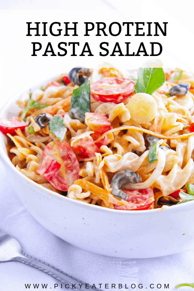 High Protein Pasta Salad with Olives and Herbs - The Picky Eater