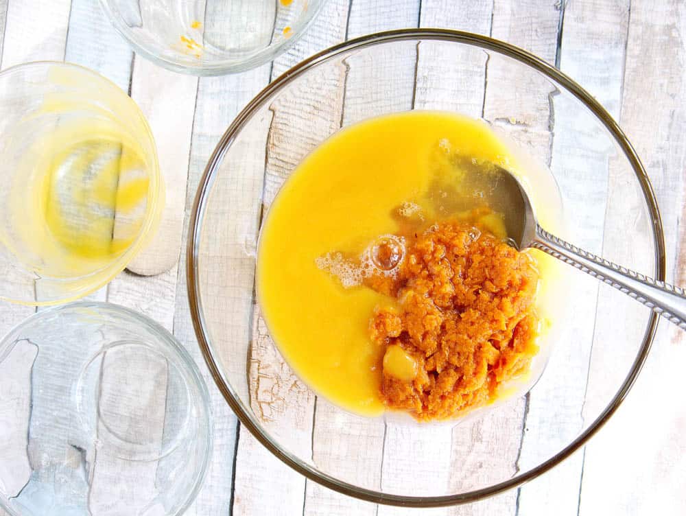 Wet ingredients in a glass bowl