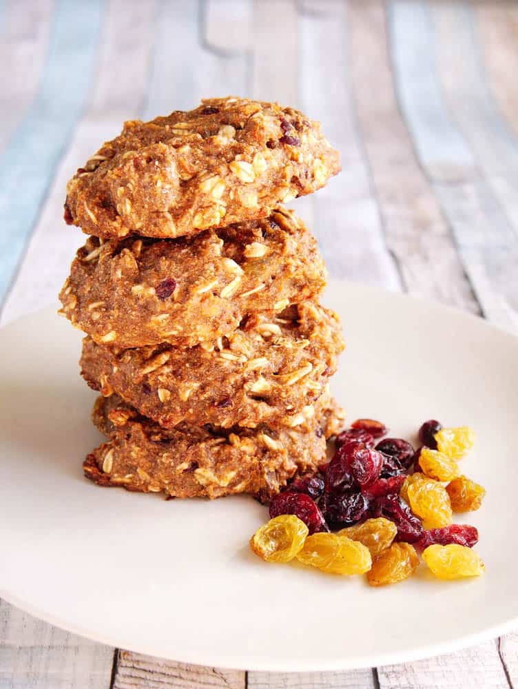 Breakfast Cookie Recipe: A stack of banana Breakfast Cookies on a white plate