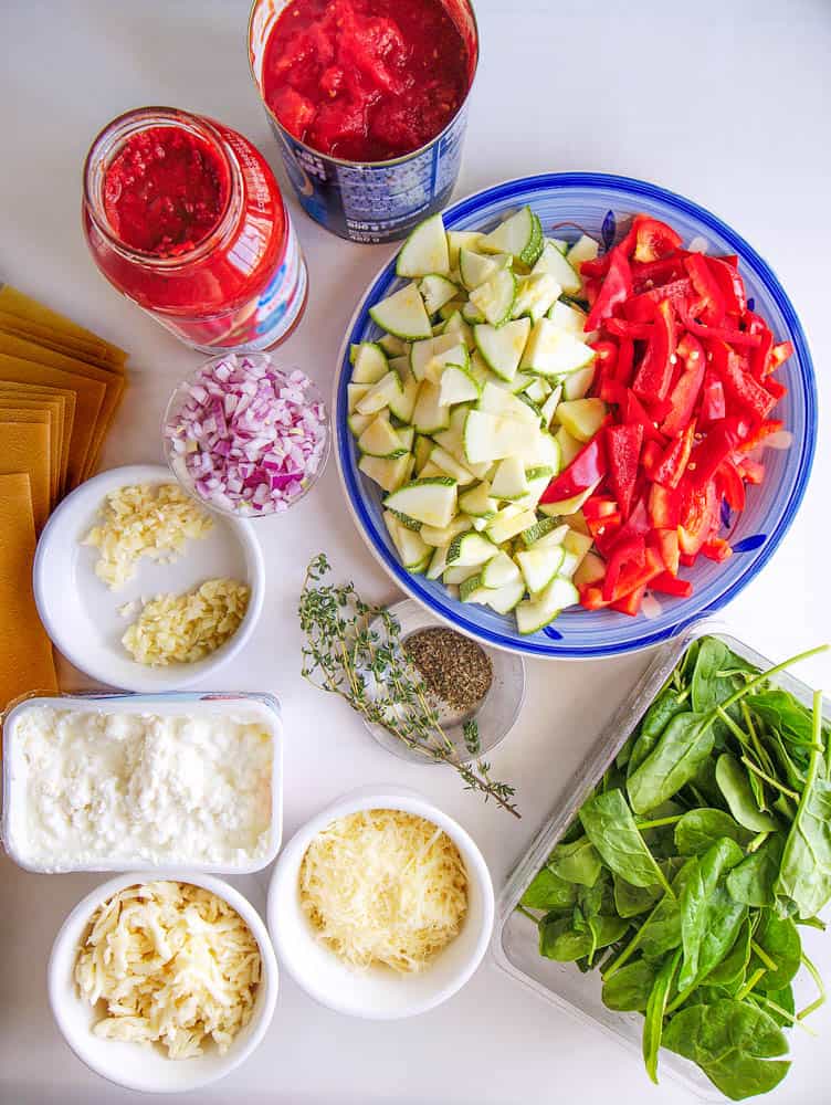 Ingredients to make healthy veggie lasagna