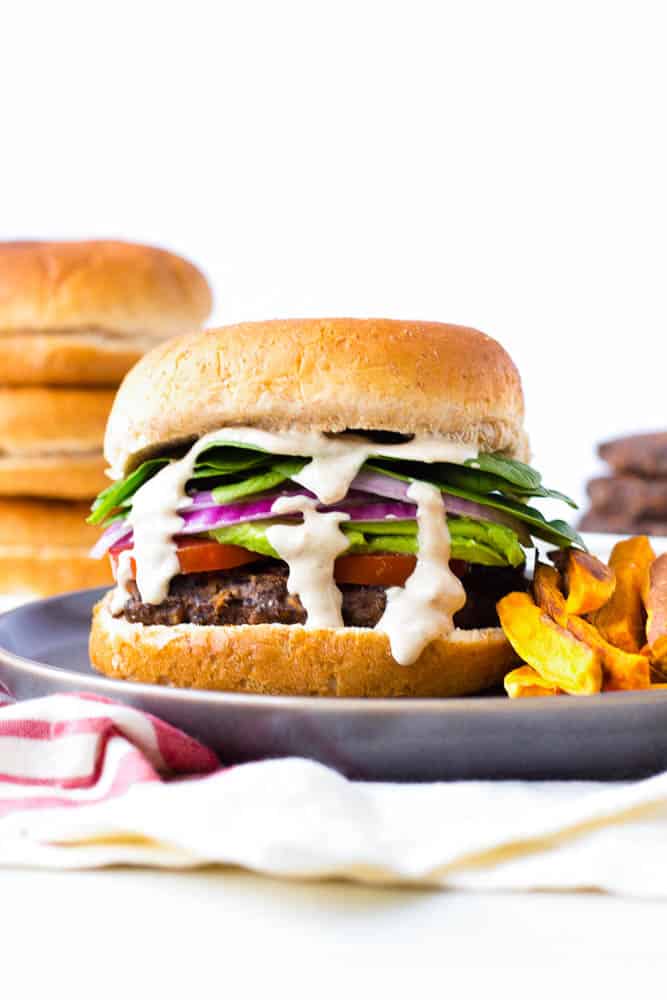 black bean burgers with tahini sauce - perfect for vegetarian 4th of July recipes