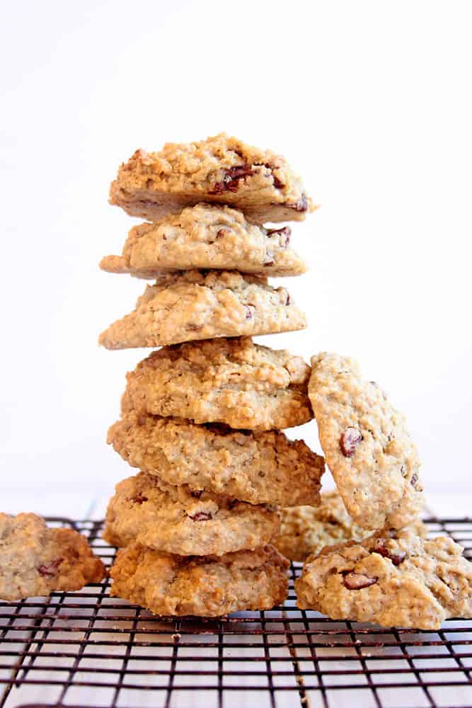 A stack of these gluten free vegan cookies - lactation cookie recipe