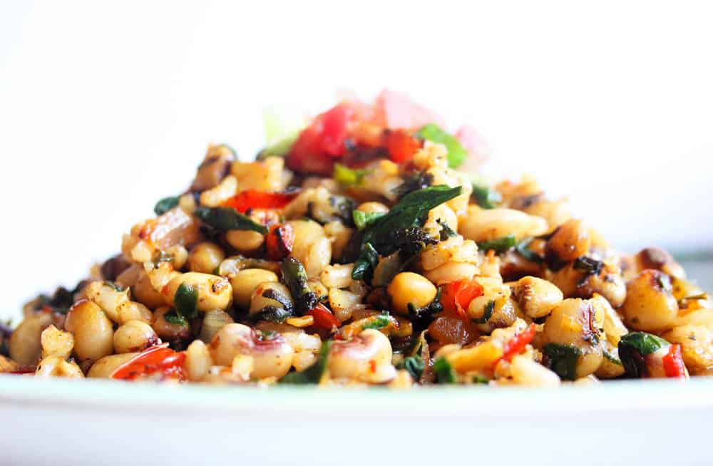 Close up of vegetarian black eyed peas recipe