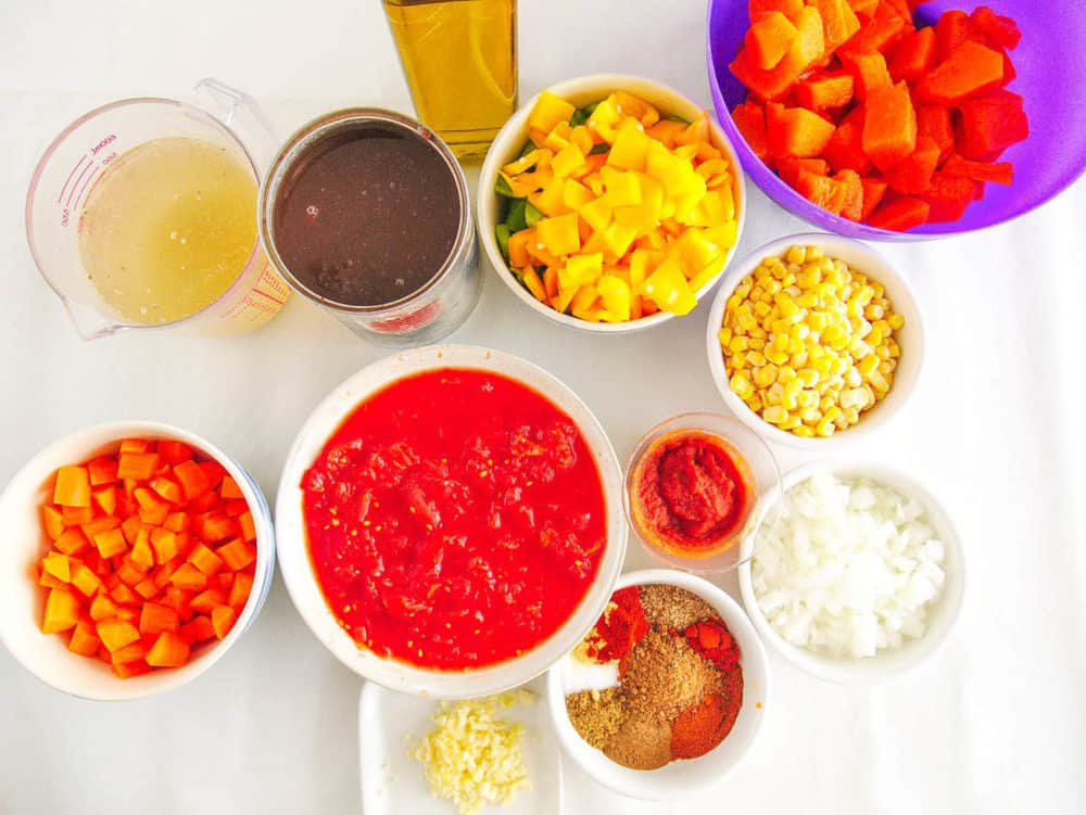 ingredients for vegan butternut squash chili