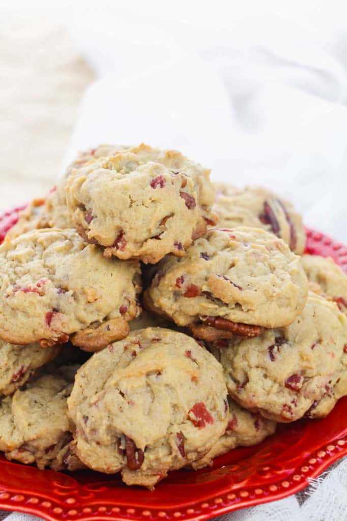 fruitcake cookies on red plate