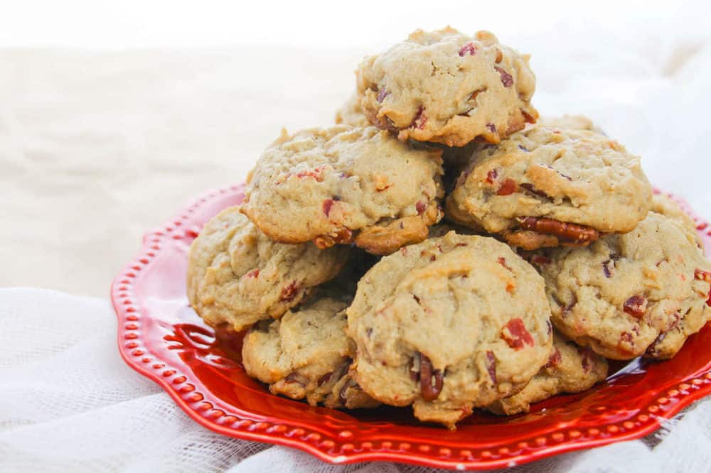 fruitcake cookies on red plate