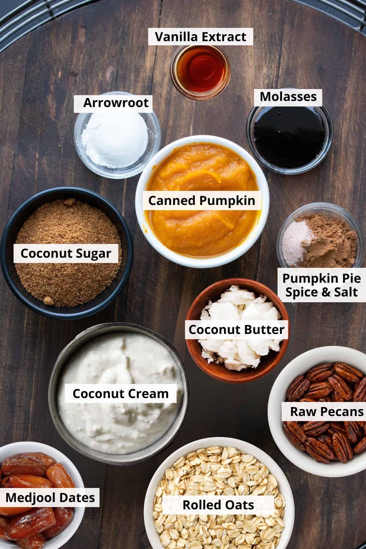 overhead view of ingredients for vegan pumpkin pie