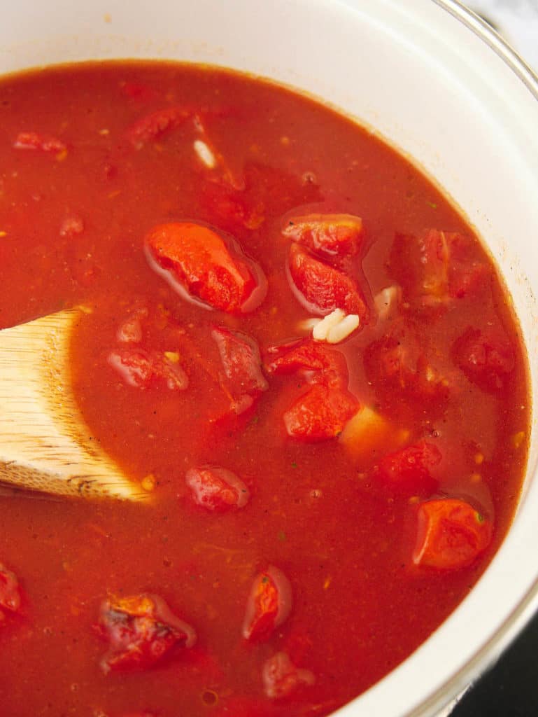 tomato soup simmering in a pot
