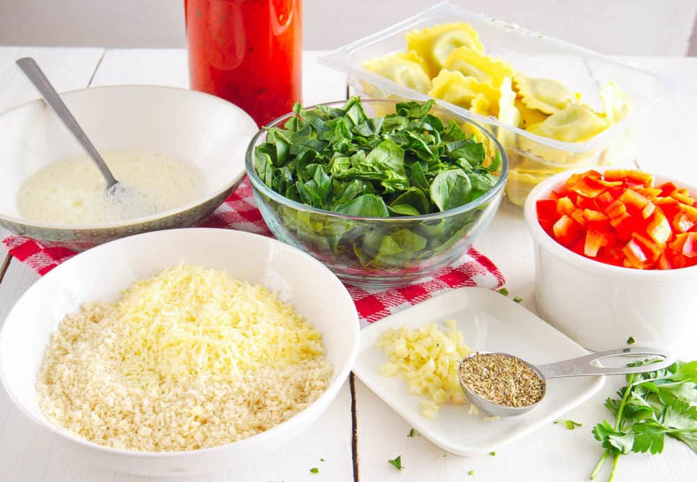 ingredients for crispy air fryer ravioli with marinara sauce