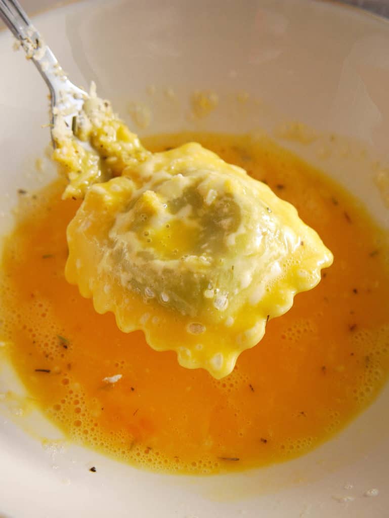 ravioli dipped in eggs