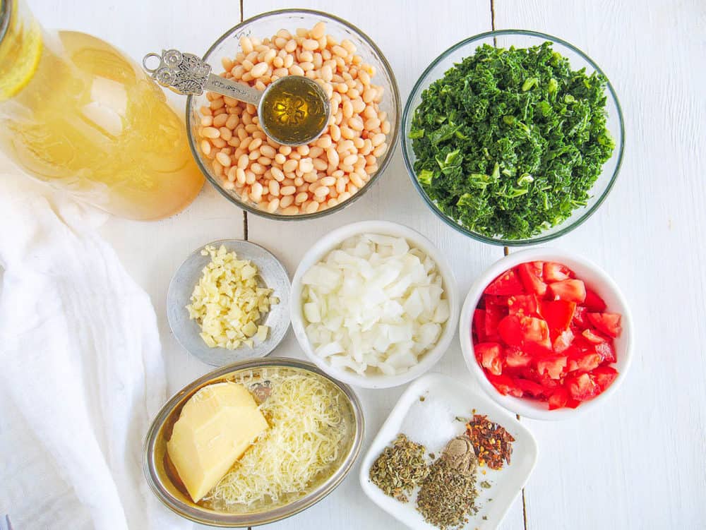 ingredients for white bean and kale soup