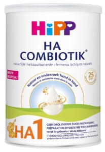 Can of HiPP HA Dutch formula - best hypoallergenic baby formula.
