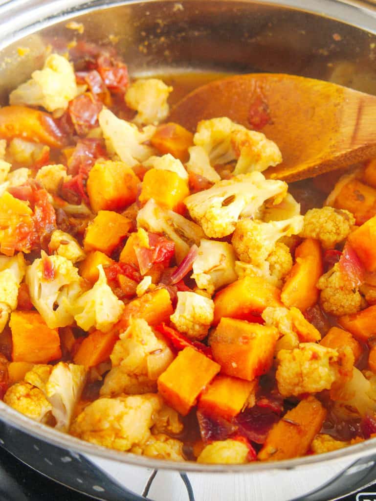 cauliflower added to pan