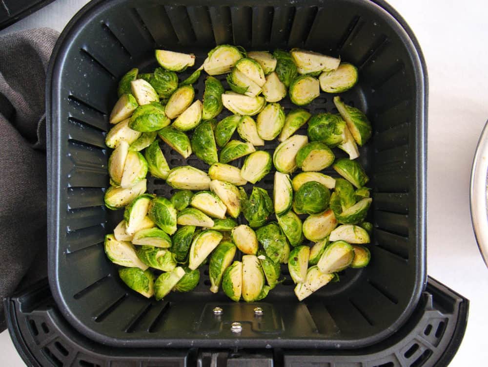 brussel sprouts in air fryer ready to cook