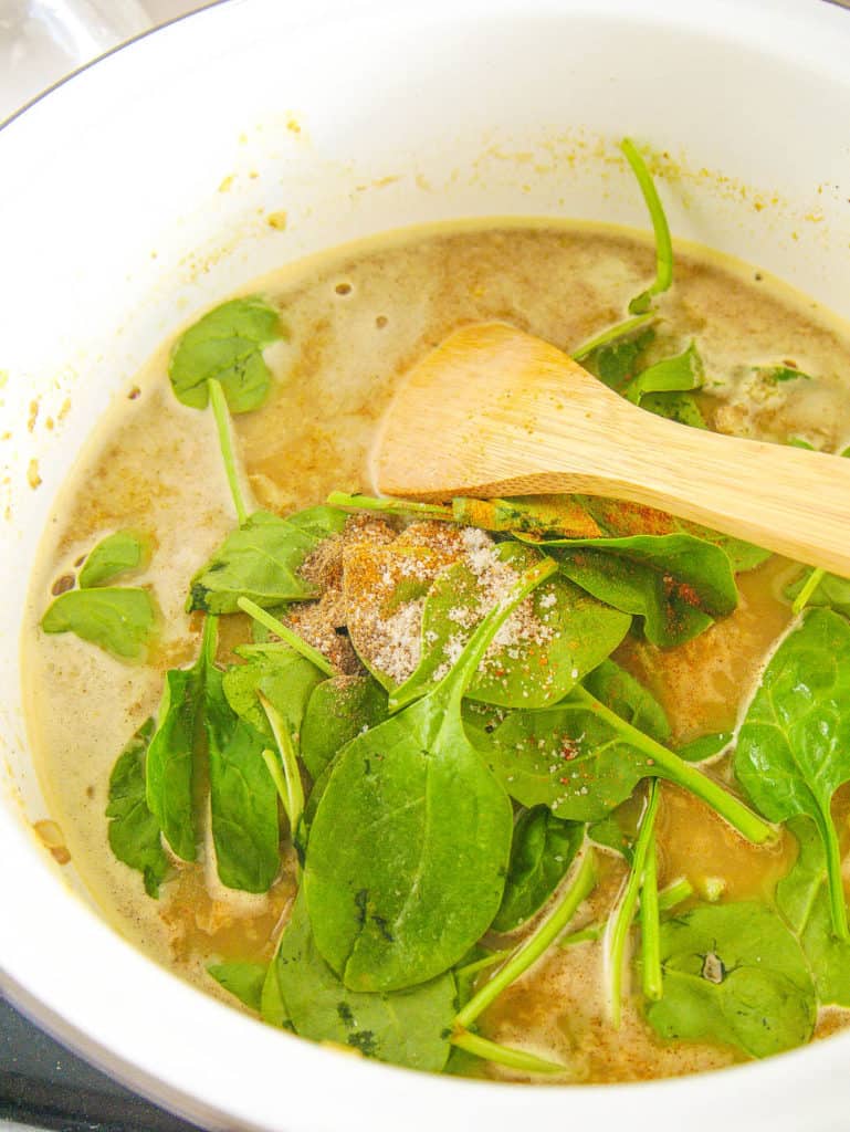 spinach added to pureed soup