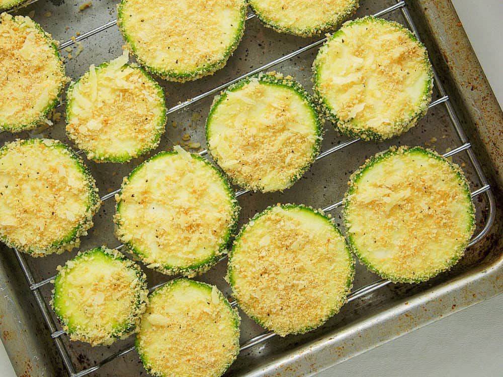 zucchini chips about to go in the oven