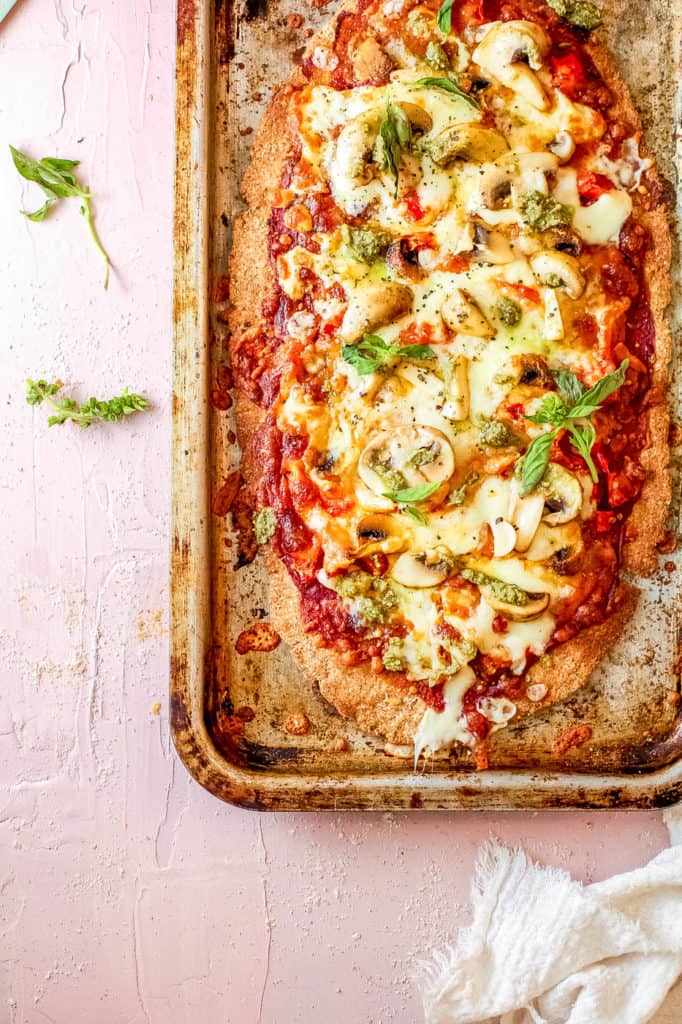 top view of Mushroom Flatbread with Roasted Vegetables