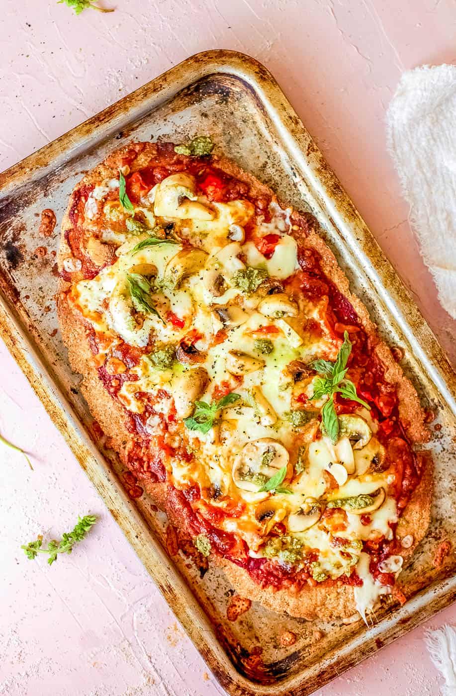 top view of Mushroom Flatbread with Roasted Vegetables