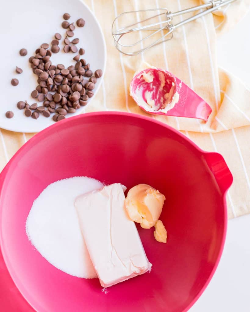 cheesecake filling ingredients being mixed together