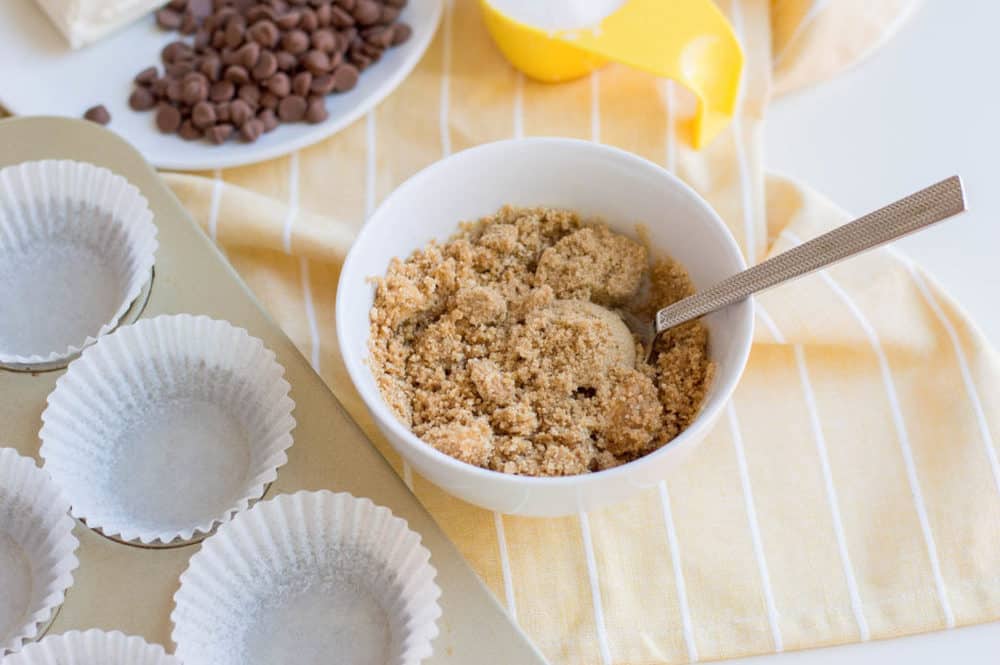 ingredients for graham cracker crust mixed together