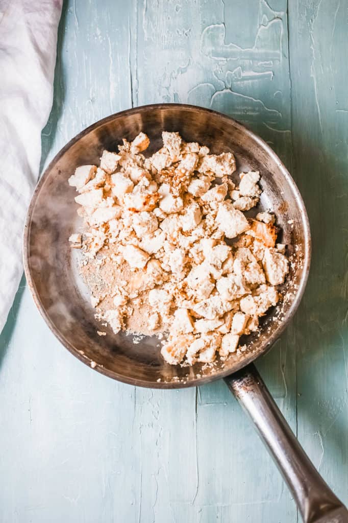 tofu crumbled in a pan
