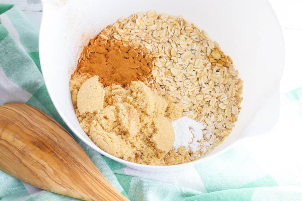 ingredients for crisp topping mixed in a bowl