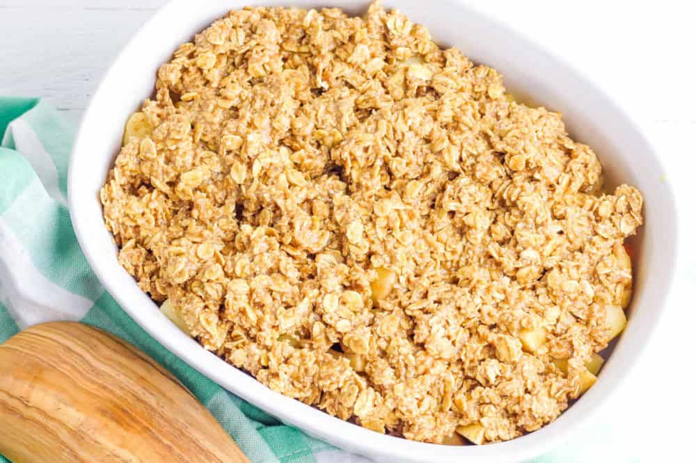 apple crisp ready to go into the oven
