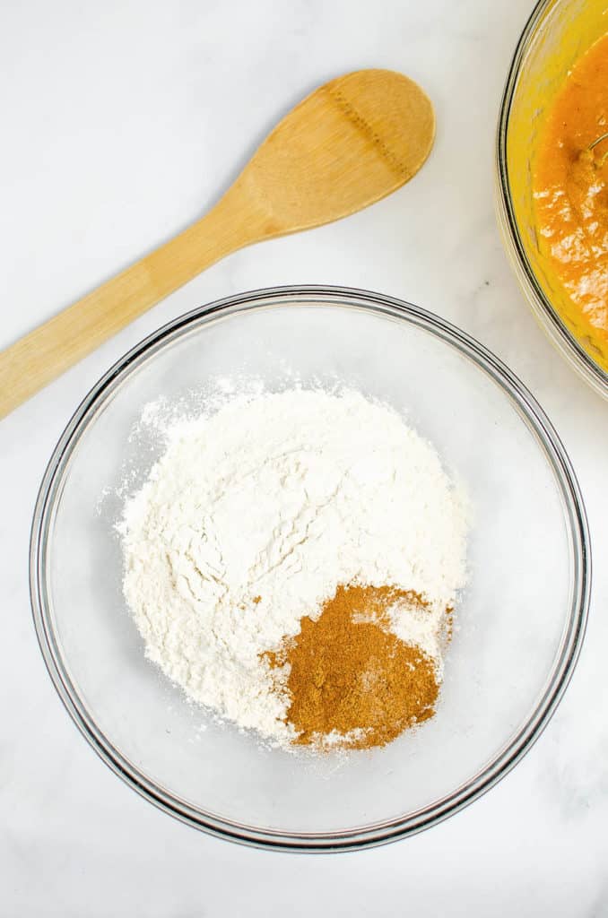 dry ingredients for pumpkin bread mixed together in a bowl