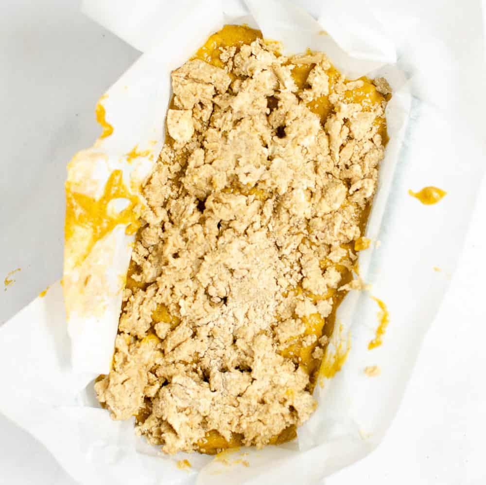 pumpkin coffee cake topped with streusel topping