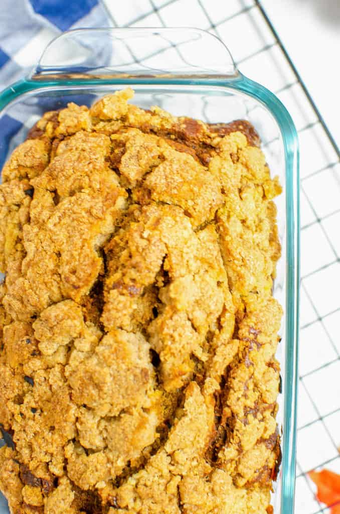 closeup of pumpkin coffee cake, top view