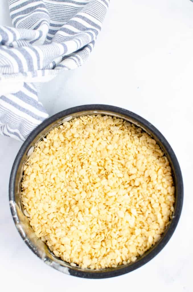 rice krispies added to pot with butter and marshmallows