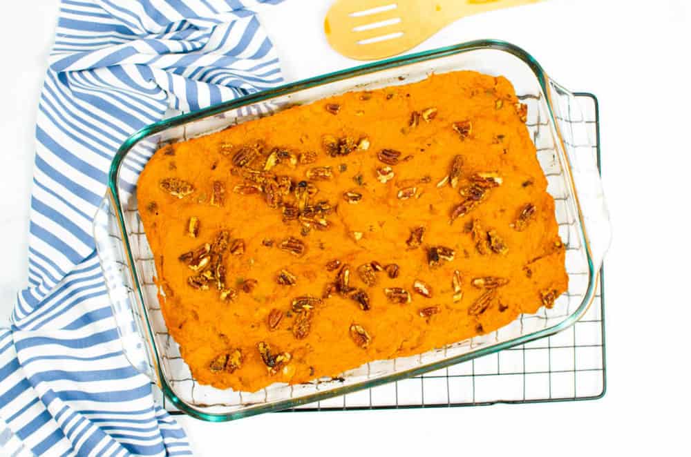 vegan sweet potato casserole fresh out of the oven