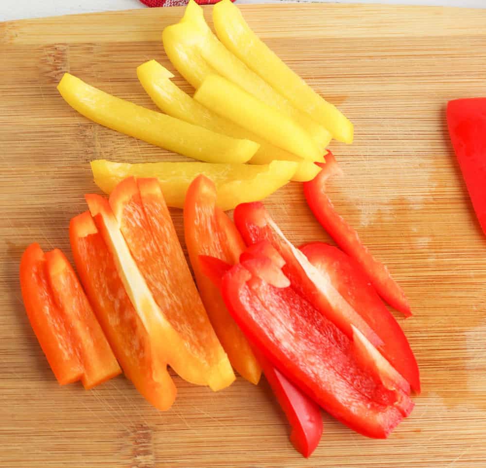 sliced bell peppers on a cutting board