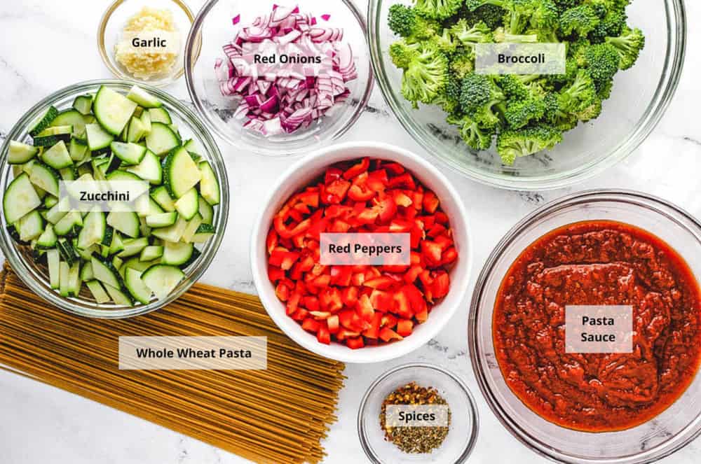 ingredients for garlic veggie pasta