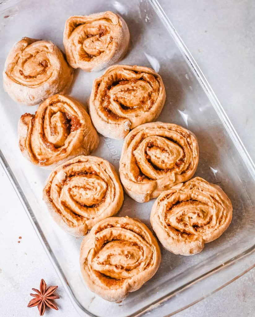 cinnamon rolls ready to go into the oven