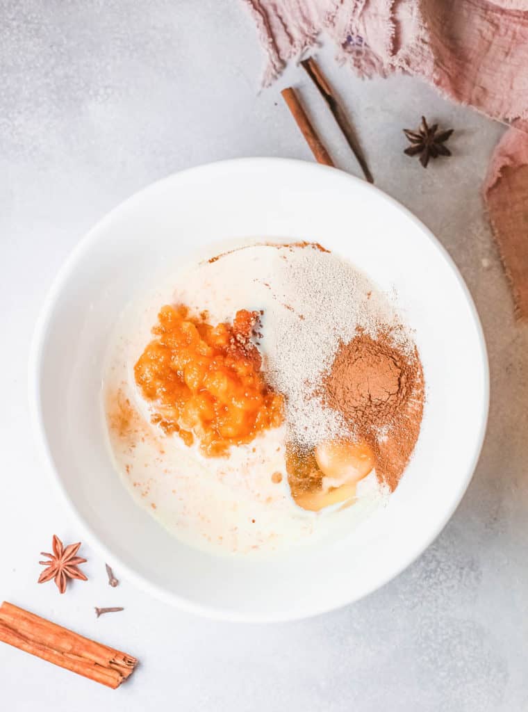 wet ingredients combined in a bowl