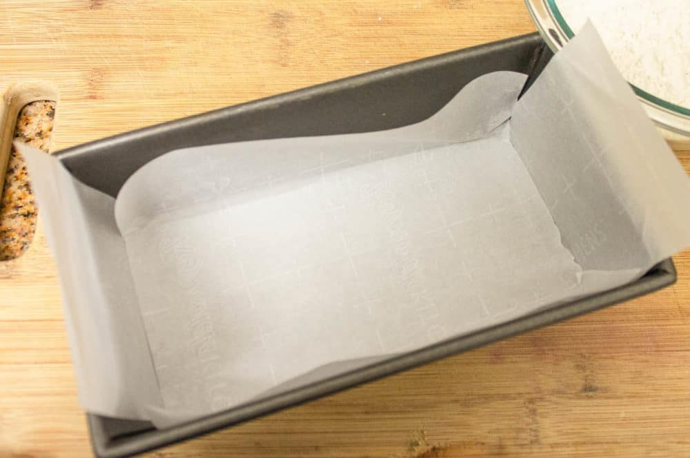 baking pan prepped with parchment paper