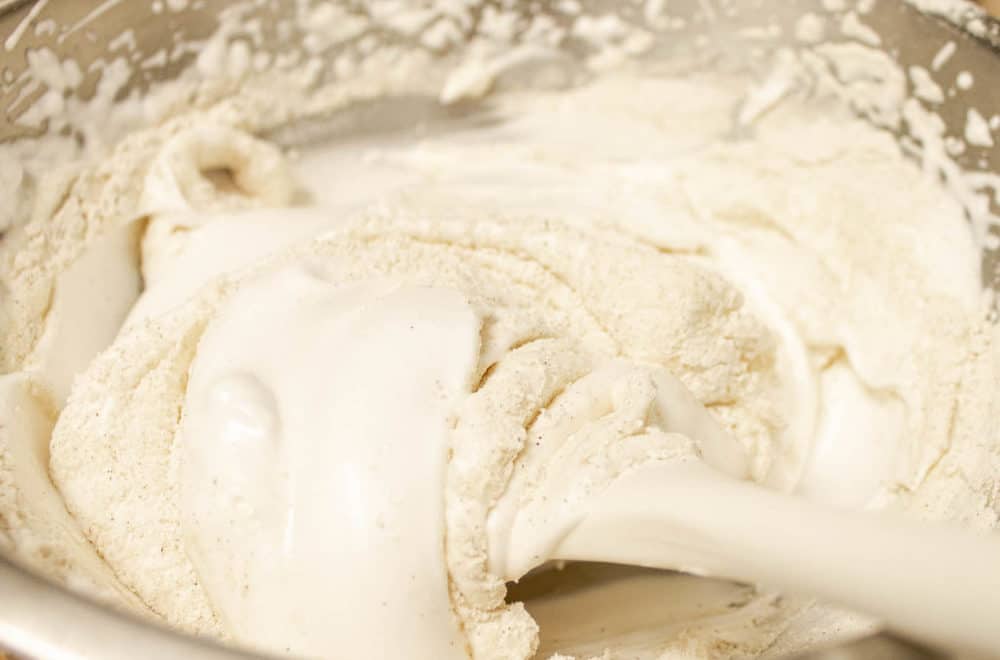 wet ingredients stirred together in a mixing bowl