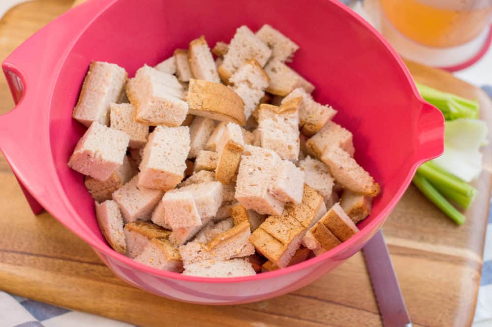 bread cubes in a bowl