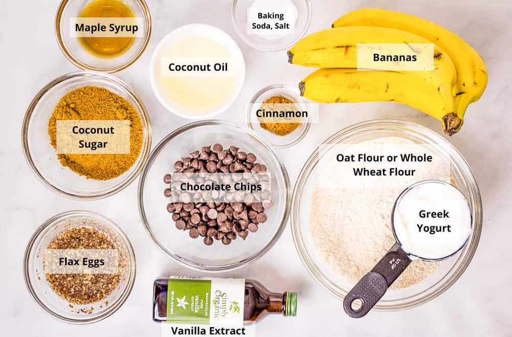 ingredients for healthy chocolate chip banana bread